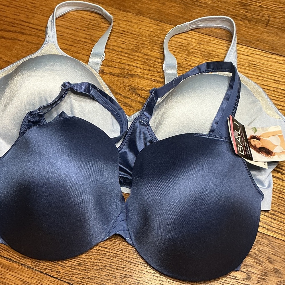 2 Bali Bras Dark Blue size 40 C UW NWT Light Blue size XL Underwire free